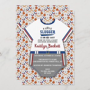 Modern "Little Slugger" Baseball Boys Baby Shower Invitation