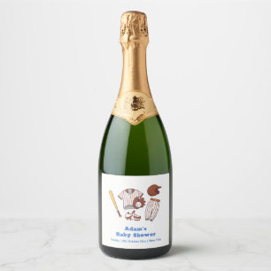 Modern Little Slugger Baseball Sport Baby Shower  Sparkling Wine Label