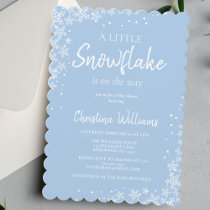 Modern Little Snowflake Blue Baby Boy Shower Invitation