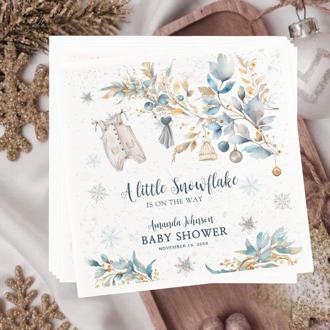 Modern Little Snowflake Clothesline Baby Shower Napkins (Creator Uploaded)