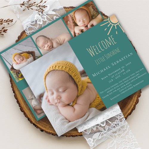 Modern Little Sunshine Newborn Photo Collage Birth Announcement