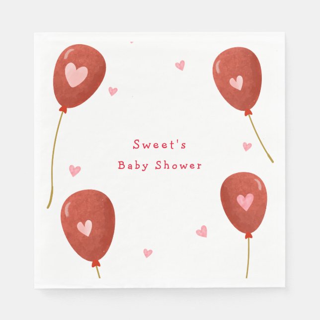 Modern Little Sweetheart Balloon Baby Shower Napkins (Front)