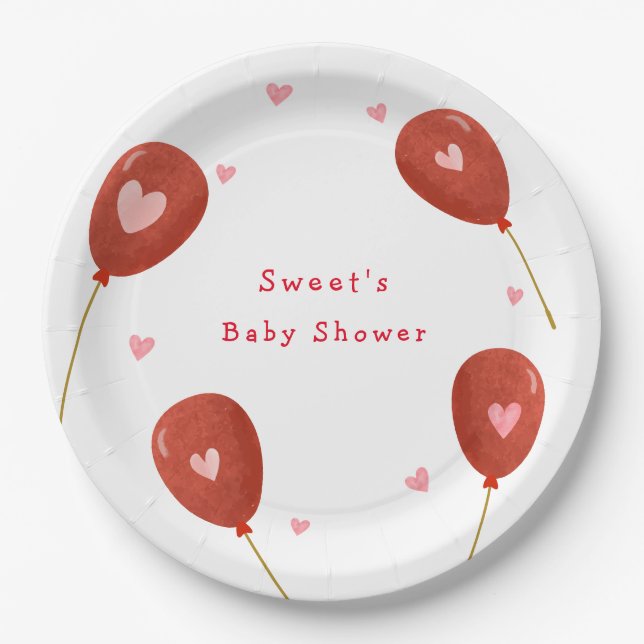 Modern Little Sweetheart Balloon Baby Shower Paper Plates (Front)