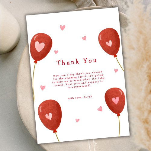Modern Little Sweetheart Balloon Baby Shower Thank You Card
