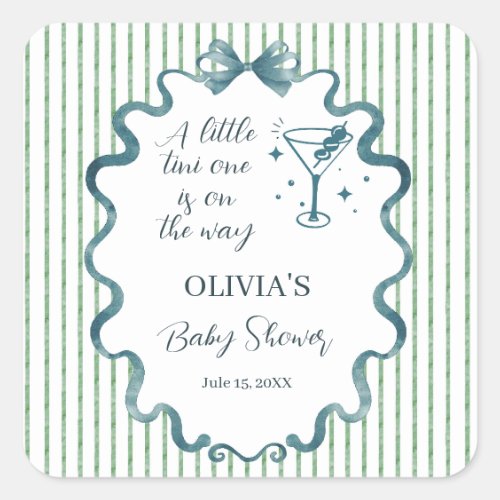Modern Little Tini One Blue Martini Baby Shower Square Sticker