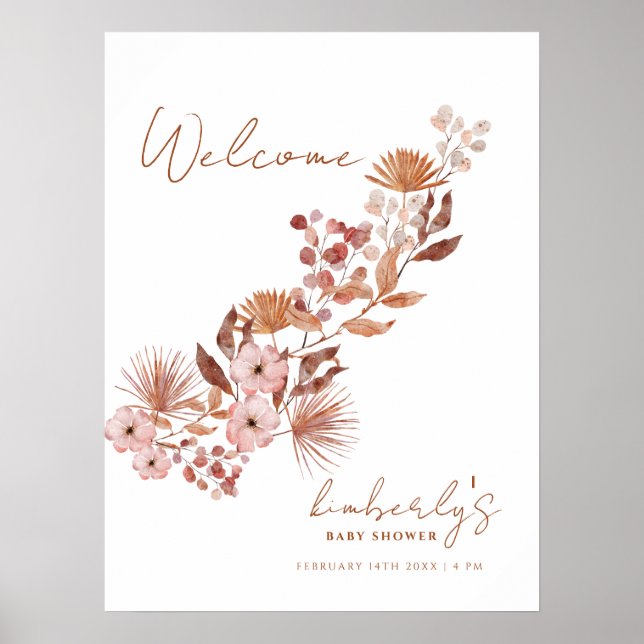 Modern Little Wildflower Boho Baby Shower Welcome  Poster (Front)
