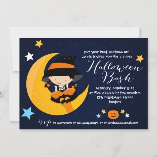 Modern Little Witch Halloween Bash Costume Party Invitation