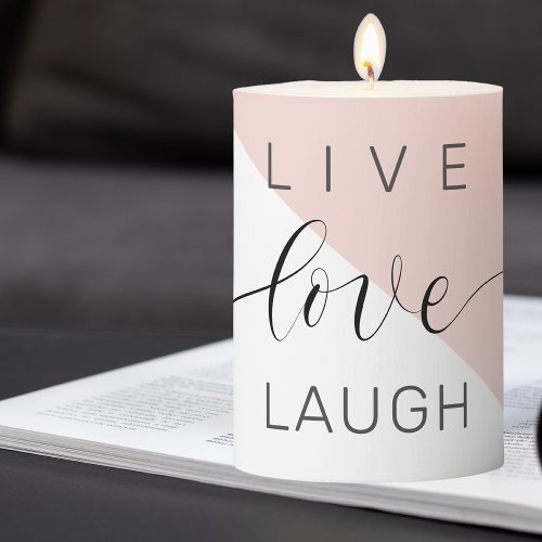 Modern Live Love Laugh Positive Motivation Quote Pillar Candle