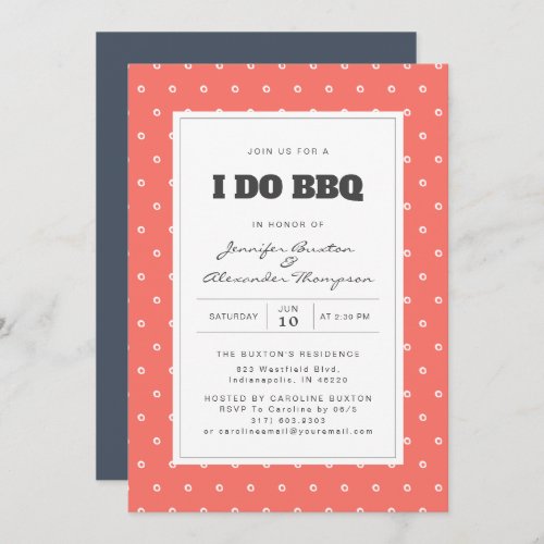 Modern Living Coral Dots I Do BBQ Engagement Party Invitation