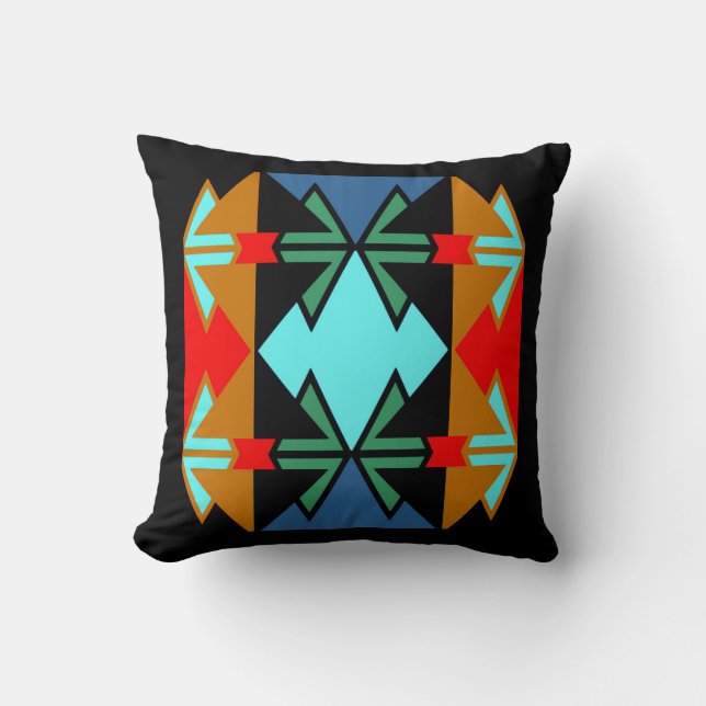 Modern Living on Red/Orange/Black/Blue/Green Throw Pillow (Front)