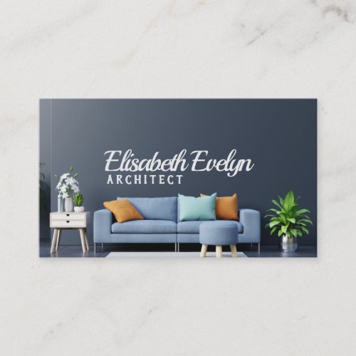 Modern living room interior with sofa business card