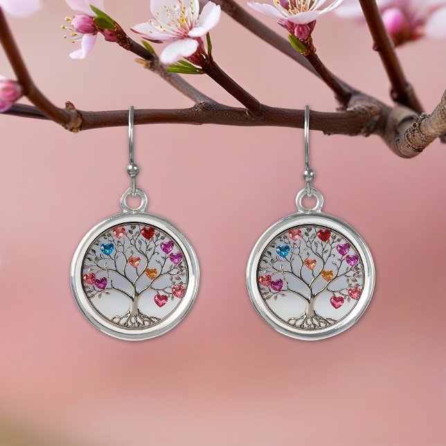 modern living tree blue pink crystals earrings (Creator Uploaded)