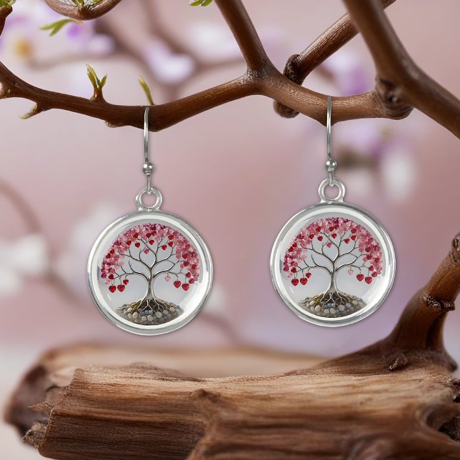 modern living tree hearts pink jewelry red glass earrings (Creator Uploaded)