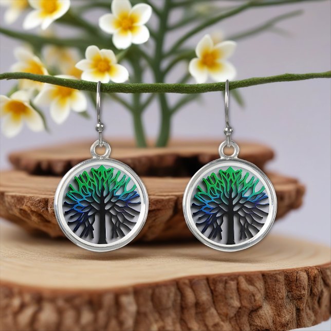 modern living tree hologram green black earrings (Creator Uploaded)