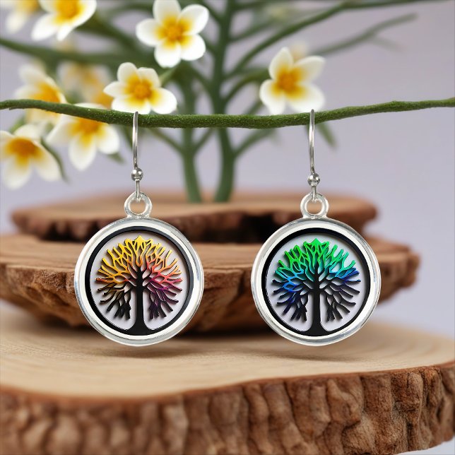 modern living tree hologram green blue earrings (Creator Uploaded)