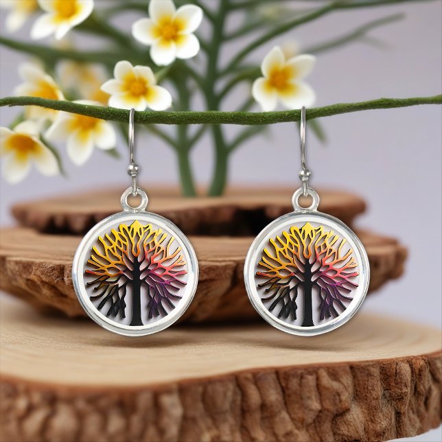 modern living tree hologram yellow orange black earrings (Creator Uploaded)