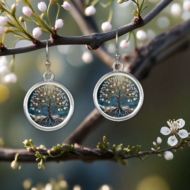 modern living tree silver glass moonstone earrings (Creator Uploaded)