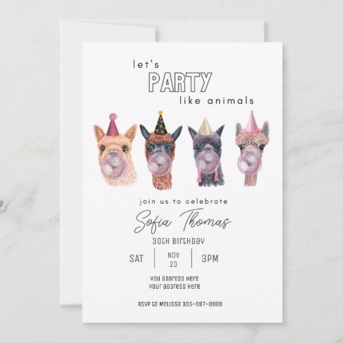 Modern Llama Party Animal Birthday Invitation