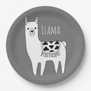 Modern Llama Sketch Baby Shower Paper Plates