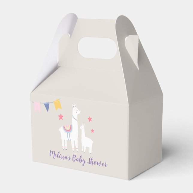 Modern Llamas Cute Baby Shower Favor Box (Front Side)