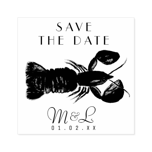 Modern Lobster Ocean Save the Date Design Stamp (Imprint)