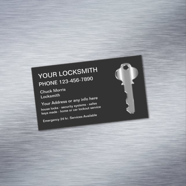 Modern Locksmith Silver Key Business Card Magnet (In Situ)