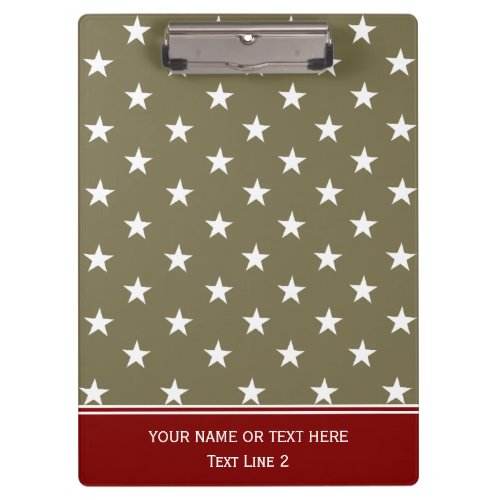 Modern Loden Green  Dark Red White Stars Pattern Clipboard