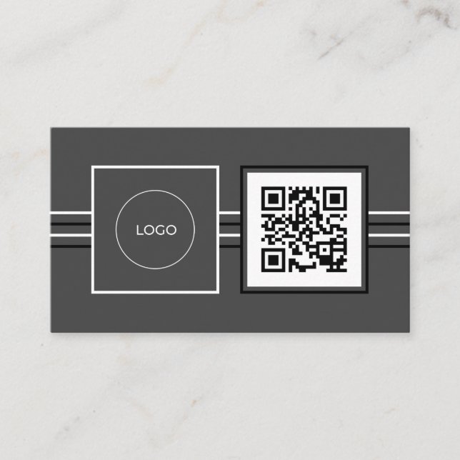 Modern logo and QR code gray Business Card (Front)