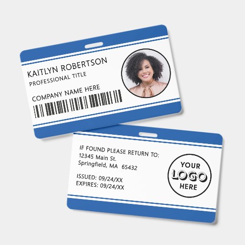 Modern Logo Barcode Blue Employee Photo ID Badge