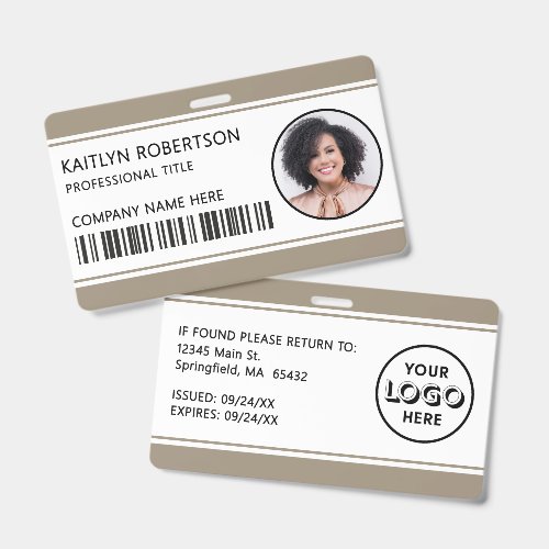 Modern Logo Barcode Tan Employee Photo ID Badge