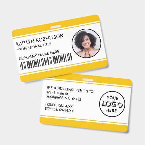 Modern Logo Barcode Yellow Employee Photo ID Badge