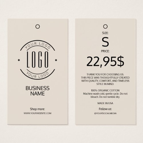 Modern logo beige clothing label hang tag
