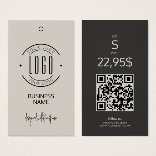 Modern logo beige gray QR code clothing hang tag