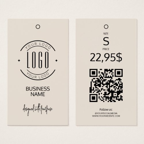 Modern logo beige QR code clothing hang tag
