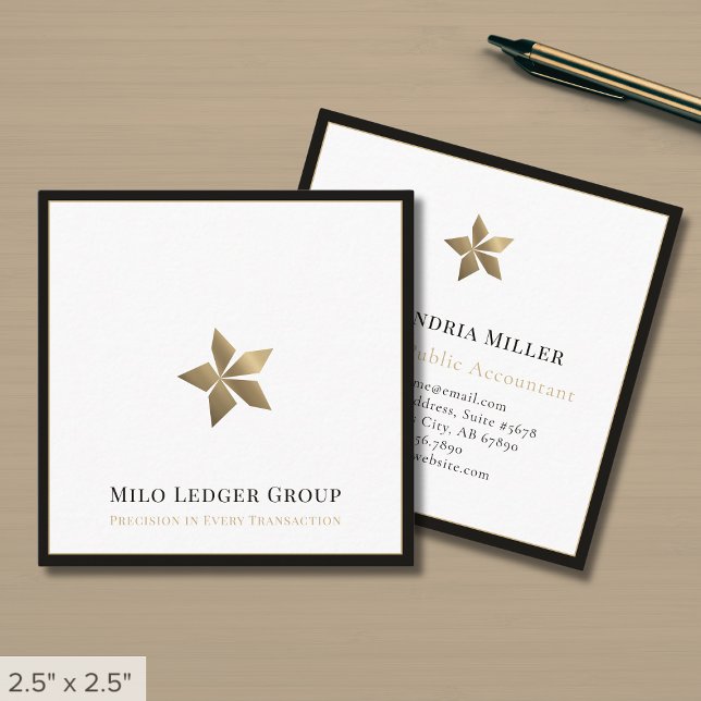 Modern Logo Black Border Square Business Card (Creator Uploaded)