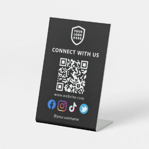 Modern Logo   Black Social Media QR code Pedestal Sign