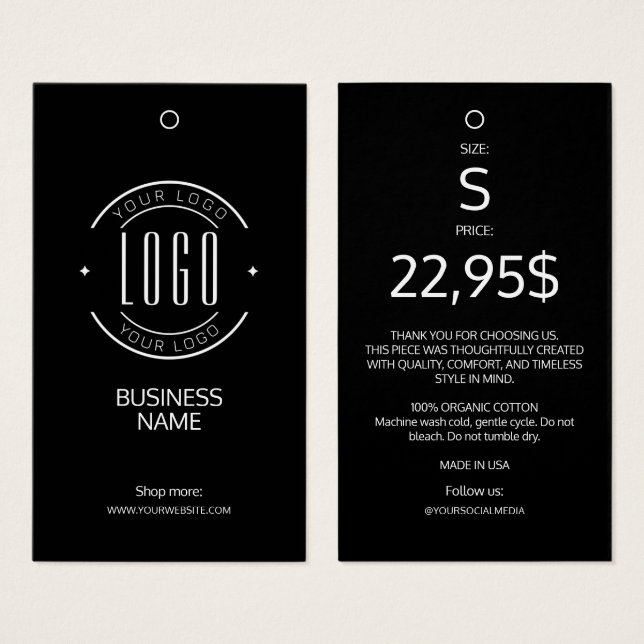 Modern logo black white clothing label hang tag  (Front & Back)