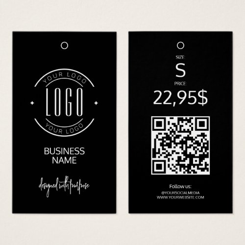 Modern logo black white QR code clothing hang tag