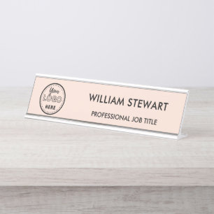 Modern Logo Blush Pink Employee Staff Minimalist Desk Name Plate
