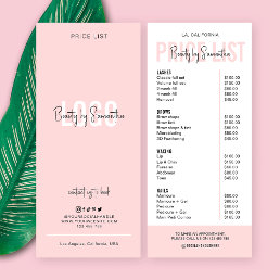 Modern Logo Blush Pink Lashes Beauty Price List Rack Card