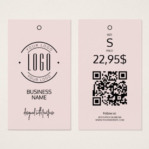 Modern logo blush pink QR code clothing hang tag