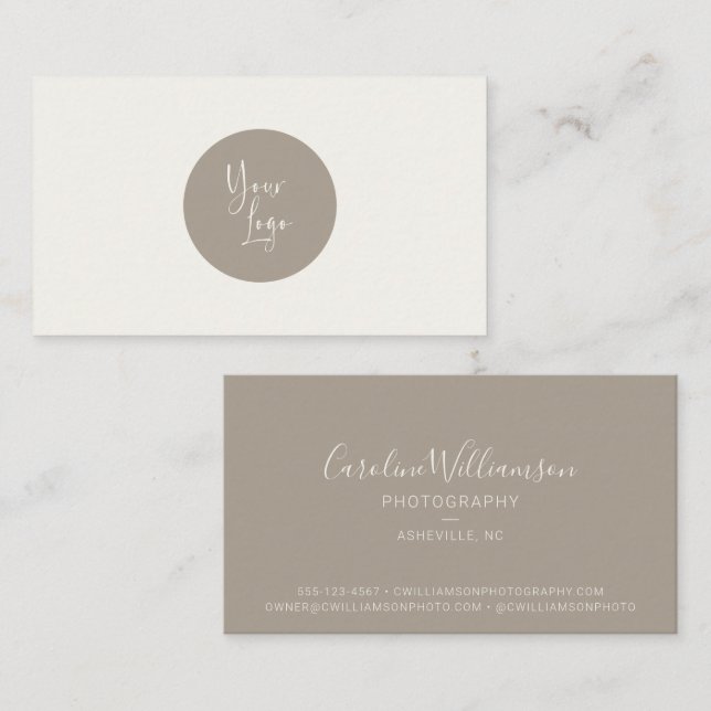 Modern Logo Boho Taupe Simple Trendy Business Card (Front/Back)