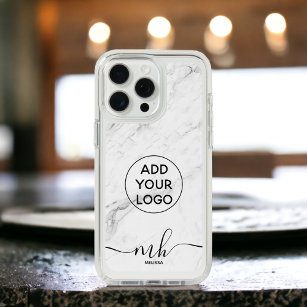Modern logo branding chic white marble monogram iPhone 15 pro max case