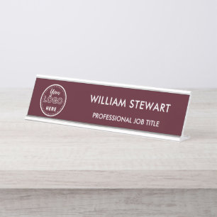 Modern Logo Burgundy Employee Staff Minimalist Desk Name Plate