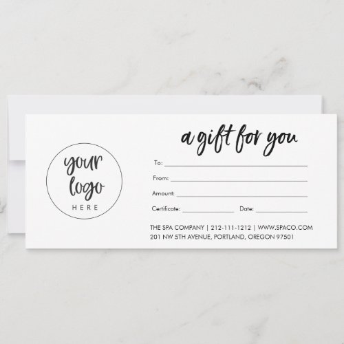 Modern Logo Business Gift Certificate With Back