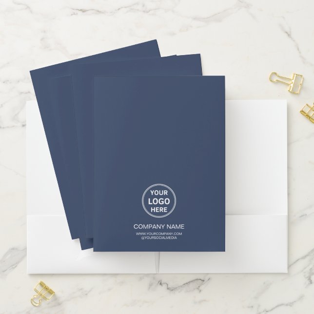 Modern Logo Business Professional Navy Blue Pocket Folder (In Situ)