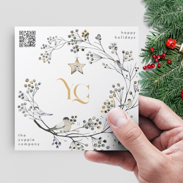 Modern LOGO Christmas QR CODE Business Holiday Card (Creator Uploaded)