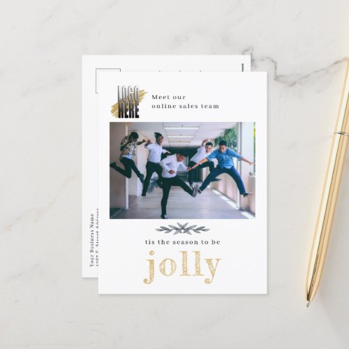 Modern Logo Company Photo Jolly Christmas Postcard