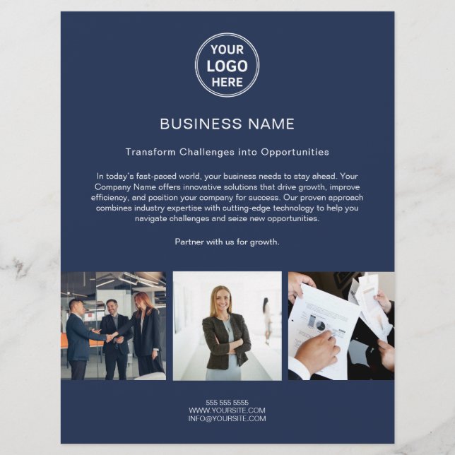 Modern Logo Corporate Navy Blue Business Flyer (Front)