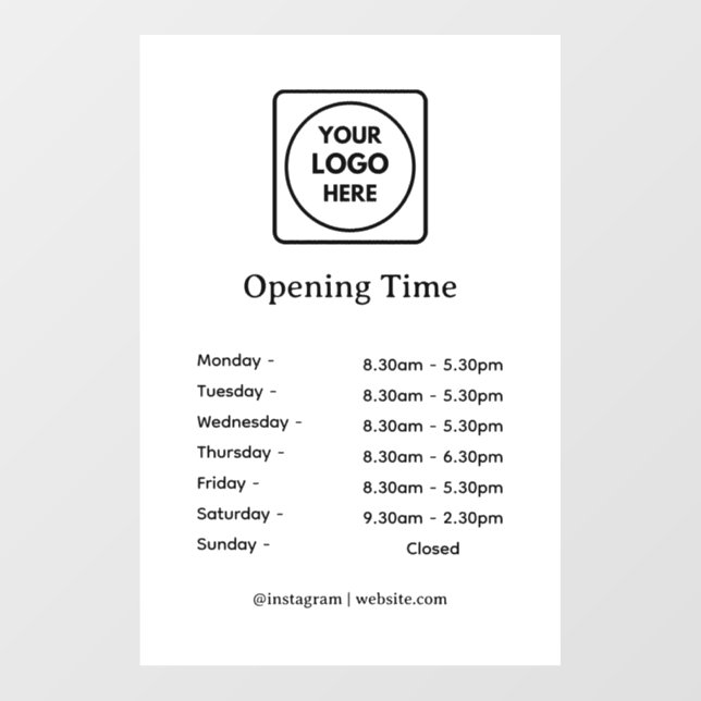 Modern Logo | Custom Business Opening Hours Sign Wall Decal (Front)